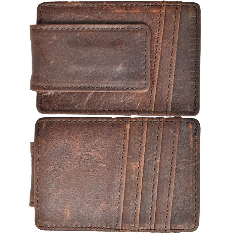 HOPSOOKEN Money Clip RFID Front Pocket Wallet Men Leather Slim Minimalist Wallet (Deep Brown) - Image 1